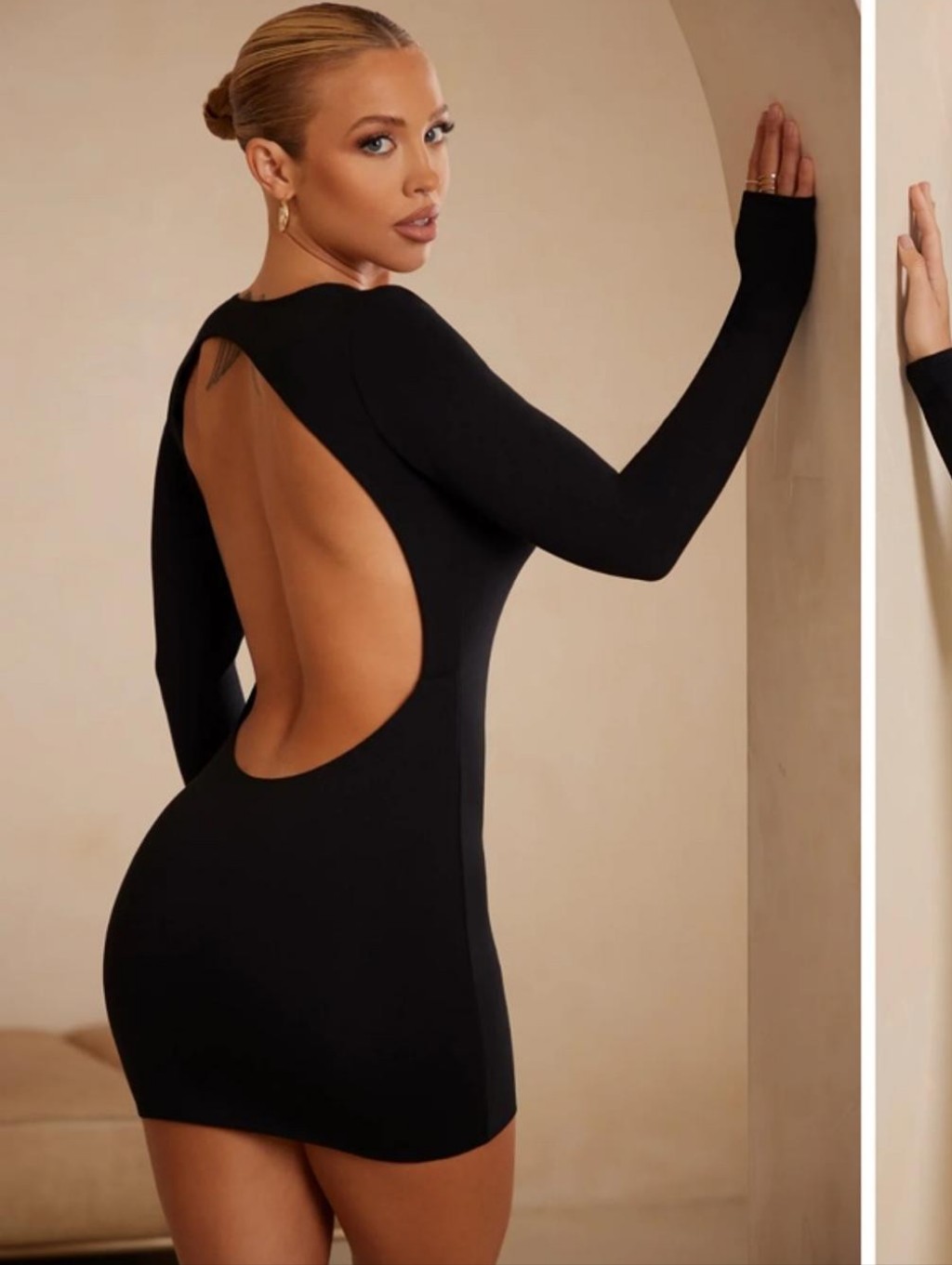 Oh Polly Bayan Long Sleeve Open Back Black Mini Dress Sixe Us 8 Nwt